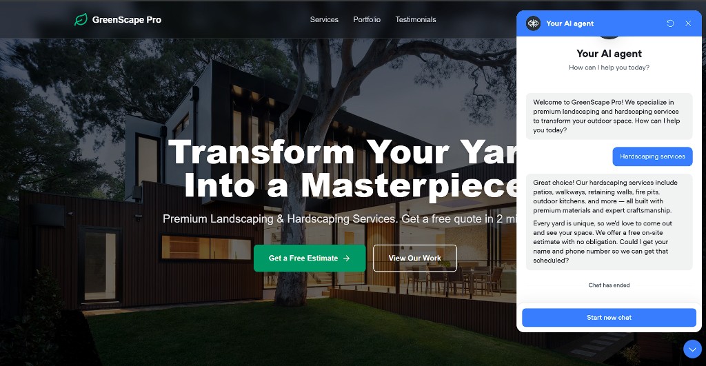 Лендинг GreenScape Pro с AI-агентом